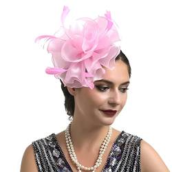 Stirnband Schweißband Damen Hut für Frauen, Hochzeit, Cocktail, Mesh, Federn, Haarspange, Teeparty-Stirnband Lauf Kleidung Herren (Pink, One Size) von UnoSheng