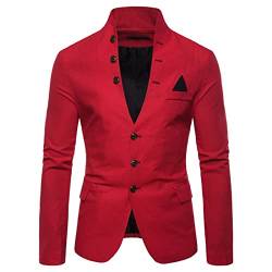 UnoSheng Frühlingsneue Herrenmode mit Knöpfen, dekorativer Anzug, personalisierter, lässiger Stehkragenanzug Zweifarbig Herren (Red, XL) von UnoSheng