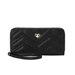 UnoSheng Geldbörsen Herren Verrückt Fashion ID Long Wallet Color Matching Frauen Zipper Purse Mehrere Kartenfächer Clutch Bag Phone Bag Brieftasche Klein (Black, One Size) von UnoSheng