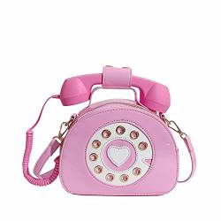 UnoSheng Handy Umhängetaschen Telefon geformte Geldbörse Schulter Crossbody Tragetaschen Frauen Retro Telefon Top Handtaschen für Mädchen Umhängetaschen Für Damen Nylon (Pink, One Size) von UnoSheng