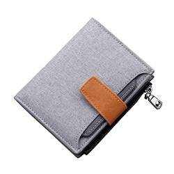 UnoSheng Herren Brieftasche Echtleder Fashion ID Short Wallet Solid Color Damen Herren Canvas Haspe Geldbörse Mehrere Kartenfächer Clutch Bag Große Herren Brieftasche (Grey, One Size) von UnoSheng