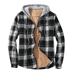 UnoSheng Holzfällerjacke Herren Kaputze - Hemdjacke Herren Gefüttert Thermohemd Revers Fleecejacke Winter Warm Flanellhemd Langarm Baumwolle Karo Jacke Holzfäller-Hemd Regular Fit Arbeitsjacke von UnoSheng