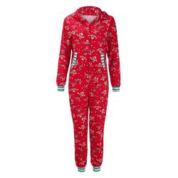 UnoSheng Jugendliche Mädchen Kleidung Set Weihnachtsmode mit Kapuze, weihnachtlicher bedruckter Overall, Familien-Elternteil-Pyjama-Set (Papa) Damen Pyjama Set Baumwolle (A1-Red, S) von UnoSheng