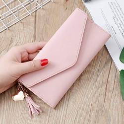 UnoSheng Klein Brieftasche Damen Groß Lange Quaste Geldbörsen Tasche Kartenpaket Multi-Kartenhalter Münzbeutel Brieftasche Herren Groß (Pink, One Size) von UnoSheng