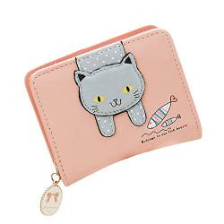 UnoSheng Kleine Geldbörsen Damen Rose Frauen Cute Kat Geldbörse kleine Reißverschluss Brieftasche Ledermünze Geldbörse Damen Brieftasche Groß (Pink, 9.5cm*3cm*12cm) von UnoSheng