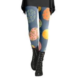 UnoSheng Körperkette Sexy Damen-Leggings mit Hasen-Motiv, Ostereier-Blumenmuster, dehnbar Leggings Schwarz Gr. 46 (Coffee, L) von UnoSheng