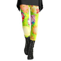 UnoSheng Körperkette Sexy Damen-Leggings mit Hasen-Motiv, Ostereier-Blumenmuster, dehnbar Leggings Schwarz Gr. 46 (Yellow, XL) von UnoSheng