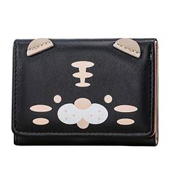 UnoSheng Note 9 Handyhülle Brieftasche Fashion ID Short Wallet Cartoon Cat Prints Damen Hasp Purse Mehrere Kartenfächer Clutch Bag Phone Bag Geldbörsen Damen Groß (Black, One Size) von UnoSheng