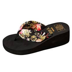 UnoSheng Schuhe Damen Elegant Pumps Bronzing Printing Satin Sandalen Beach Slope Heel Slipper Outdoor Keilabsatz Flip Flops für Frauen Schuhe Ballerina Damen Schwarz (Black, 39) von UnoSheng