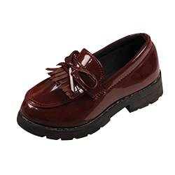 UnoSheng Schuhe Mit Leuchtender Sohle Kinder Mädchen Slip On Loafer Quaste Bow Schule Kleid Schuhe für Mädchen Kinder Schuhe Jungs 31 (Wine, 37) von UnoSheng