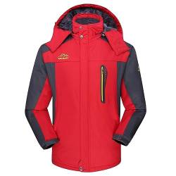 UnoSheng Skijacke Herren & Damen Softshell Rot Mit Kapuze Softshelljacke Unisex Wasserdicht Atmungsaktiv Outdoorjacke Zipper Mit Taschen Schneeanzug Warme Wanderjacke Modischer (z2-Red, XXXXXXXXL) von UnoSheng