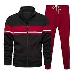 UnoSheng Sportanzug Herren Ohne Kapuze - Jogginganzug Herren Farbkontrast Jogginganzug Zip Up Hoodie+Sporthose 2-Teiliger Freizeitanzug Fitnessanzug Herbst Winter üBergangsjacke Set von UnoSheng