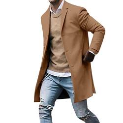 UnoSheng Trenchcoat Herren Slim Fit Wollmantel - Wintermantel Herren Kerbkragen Übergangsjacke Einreiher Jacke Kurzmantel Winter Trenchcoat Lange Freizeitjacke Business Freizeitjacke Übergangsmantel von UnoSheng