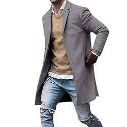 UnoSheng Trenchcoat Herren Slim Fit Wollmantel - Wintermantel Herren Kerbkragen Übergangsjacke Einreiher Jacke Kurzmantel Winter Trenchcoat Lange Freizeitjacke Business Freizeitjacke Übergangsmantel von UnoSheng