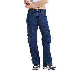 Unotobe Baggy Jeans Damen mid Waist Vintage y2k breit Straight Cargo Hose Herren Fallschirmhose mit Taschen von Unotobe