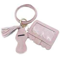 Unpafcxddyig Armband Schlüsselanhänger mit Geldbörse Karte Lippenstift Halter Tasche Quaste Schlüsselanhänger für Frauen Mädchen, Helles Pink, Einheitsgröße von Unpafcxddyig