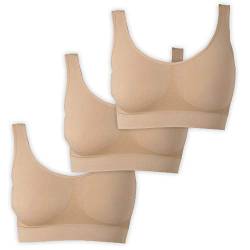 UnsichtBra Bustier Damen BH ohne Buegel | 3er Set Wohlfühl Bustiers Tops | Bügelloser Soft Bra | Schlaf Still Sport Crop Top Büstier 3 x Beige (hautfarben)(wellbra_HHH)(S) von UnsichtBra