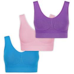 UnsichtBra Bustier Damen BH ohne Buegel | 3er Set Wohlfühl Bustiers Tops | Bügelloser Soft Bra | Schlaf Still Sport Crop Top Büstier rosa, blau, lila (wellbra_roblali)(3XL) von UnsichtBra