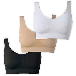 UnsichtBra Bustier Damen BH ohne Buegel | 3er Set Wohlfühl Bustiers Tops | Bügelloser Soft Bra | Schlaf Still Sport Crop Top Büstier schwarz, weiß, beige (wellbra_swh)(L) von UnsichtBra