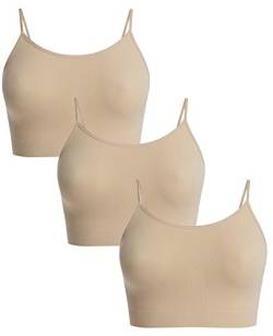 UnsichtBra Damen 3er Set Bustier Top BH ohne Bügel | Mehrpack Spaghettiträger Bralette BH | Frauen Sport Yoga Unterwäsche Basic Büstier Hemd (3 x Beige, M) von UnsichtBra