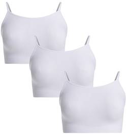 UnsichtBra Damen 3er Set Bustier Top BH ohne Bügel | Mehrpack Spaghettiträger Bralette BH | Frauen Sport Yoga Unterwäsche Basic Büstier Hemd (3 x Weiss, L) von UnsichtBra