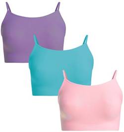 UnsichtBra Damen 3er Set Bustier Top BH ohne Bügel | Mehrpack Spaghettiträger Bralette BH | Frauen Sport Yoga Unterwäsche Basic Büstier Hemd (Rosa, Blau, Lila, S) von UnsichtBra