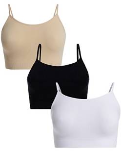 UnsichtBra Damen 3er Set Bustier Top BH ohne Bügel | Mehrpack Spaghettiträger Bralette BH | Frauen Sport Yoga Unterwäsche Basic Büstier Hemd (Schwarz,Weiss,Beige, L) von UnsichtBra