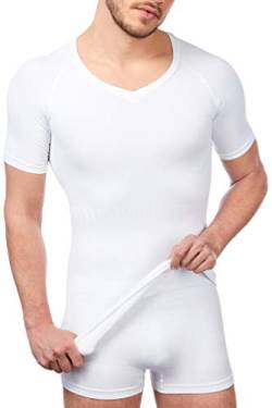 UnsichtBra Shapewear V - Ausschnitt Kurzarm Unterhemd Herren | Body Shaper Funktionsshirt Herren | Bauchweg Kompressionsshirt Unterziehshirt Weiss (sw_7102)(L, Weiss) von UnsichtBra