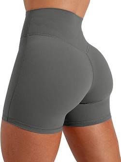 Unthewe Damen Workout Gym Biker Shorts Hohe Taille Athletic Booty Yoga Shorts mit Bauchkontrolle, grau dunkel, Mittel von Unthewe