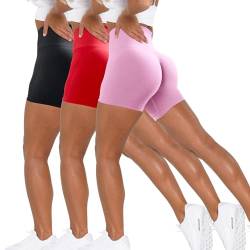Unthewe Workout Butt Lifting Shorts für Frauen Hohe Taille Nahtlose Gym Yoga Booty Shorts, Schwarz Fomulared Pink, Klein von Unthewe