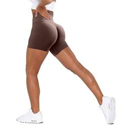 Unthewe Workout Butt Lifting Shorts für Frauen Hohe Taille Nahtlose Gym Yoga Booty Shorts, Scrunch Mokka, Klein von Unthewe