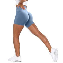 Unthewe Workout-Shorts für Damen, hohe Taille, nahtlos, für Fitnessstudio, Yoga, Booty-Shorts, Scrunch French Blue, Mittel von Unthewe