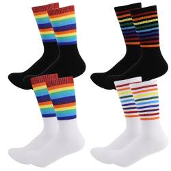 Rainbow Pride Socken Set, Unisex, LGBTQ Gay Pride Socken, Geschenk für Frauen, Mädchen, Männer, Kinder, Neuheit Regenbogen gestreift & Herz Socken Kit, LGBT Rainbow Pride Zubehör für Party, 3 x Weiß, von UoQo