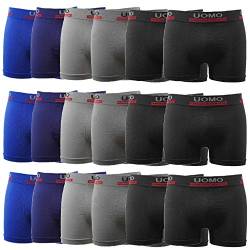 UOMO Boxershorts Unterhosen Boxer Shorts K1505 Mikrofaser Unterwäsche (M/L, 18x Mix Schwarz Navy Blau Dunkelgrau Hellgrau (Farben nach Zufallsprinzip)) von Uomo
