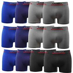 Uomo Boxershorts Unterhosen Boxer Shorts Schwarz K1505 Microfaser Unterwäsche (XL/XXL, 12x Mix Schwarz Navy Blau Dunkelgrau Hellgrau (Farben nach Zufallsprinzip)) von Uomo