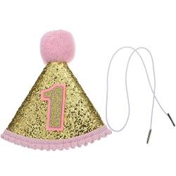 Uonlytech Baby Party Hut zum Ersten Geburtstag: Handgefertigter Pom- Geburtstagshut 1. Geburtstagshutkrone mit Elastischer Band für Baby- Mädchen- Fotokabinen Requisiten (Pink) von Uonlytech