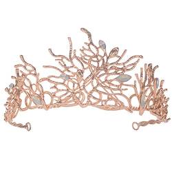 Uonlytech Braut Crown Hochzeit Pageant Tiara Kristall Opal Kopfschmuck Tiara Kopfstück Haar Zubehör Korallen Krone für Frauen Und Männer 1Pc von Uonlytech