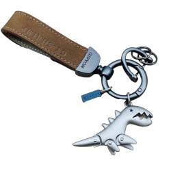 Uoocg Schlüsselanhänger Lederband Autoschlüssel Ring aus Metall mit Dinosaurier-Anhänger Für Frauen Männer (Hellbraun) von Uoocg