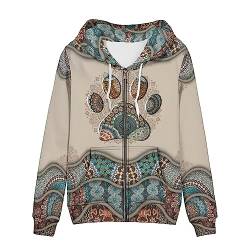 Uourmeti Hoodies Jacke mit Reißverschluss für Damen, Teenager, Mädchen, Herbst-Sweatshirt, XS-5XL, Mandala Hundepfote, XL von Uourmeti