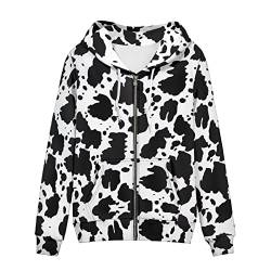 Uourmeti Hoodies Zip Up Jacke für Damen Teenager Mädchen Herbst Sweatshirt XS-5XL, Schwarzes Kuhmuster, 4XL von Uourmeti