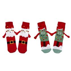 2 Paar Magnetische Weihnachten Socken, 3D Hand In Hand Weihnachtssocken, Unisex Hand In Hand Socken Mit Magnetarmen, Funny Freundschaftssocken Für Damen Und Herren von Uozonit