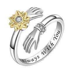 Uozonit Du bist mein Sonnenschein-Ring Silber - Sonnenblume Initial Spinner Ring | Verstellbare Daumenringe aus Sterlingsilber, Blumen-Zappelring aus Sterlingsilber für Mädchen und Frauen von Uozonit