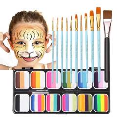 Uozonit Gesichtsbemalungspalette für Erwachsene, Regenbogenpalette Gesichtsbemalung - 12 Farben professionelle Körperkunst-Malpalette - Waschbares Regenbogenfarben-Farbset für Gesicht und Körper, von Uozonit