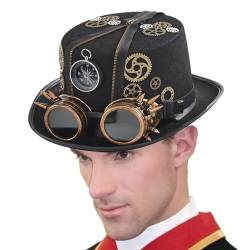 Uozonit Steampunk-Hüte für Männer, Steampunk-Zylinder für Männer - Kostüm Kopfbedeckung Halloween Hut mit abnehmbarer Schutzbrille,Steampunk-Zubehör, Kostümzubehör für Erwachsene, Männer und Frauen von Uozonit