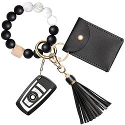 UpUDo Schlüsselanhänger-Armband, Silikonperlen, Schlüsselanhänger, Armband mit Kartenetui, elastischer Schlüsselanhänger für Damen von UpUDo