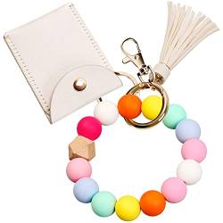 UpUDo Schlüsselanhänger-Armband, Silikonperlen, Schlüsselanhänger, Armband mit Kartenetui, elastischer Schlüsselanhänger für Damen von UpUDo
