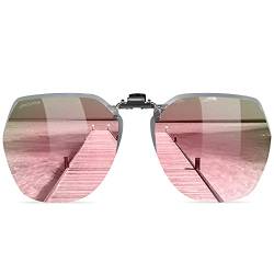 UpaClaire Clip-On Flip-Up Sonnenbrille polarisiert UV400 Brille über Brillen für Männer und Frauen Pink von UpaClaire