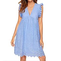 California Romper Dress with Shorts,Cotton Short Skirt Solid Color Dress California Lace Dress Romper (Light Blue,XXXL) von Updays