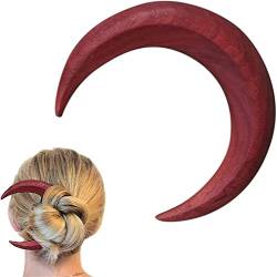 Handgeschnitzte Halbmond-Haargabel für Frauen, Holzmond-Haarspangen, Mond-Haarstab, Holz-Haarkamm, dickes Haarstyling-Werkzeug-Zubehör (B, L) von Updays