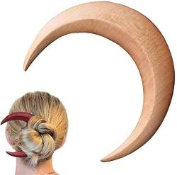 Handgeschnitzte Halbmond-Haargabel für Frauen, Holzmond-Haarspangen, Mond-Haarstab, Holz-Haarkamm, dickes Haarstyling-Werkzeug-Zubehör (C,L) von Updays